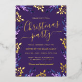 Paarse Gold Leaf Kerstfeest Folie Uitnodiging (Voorkant)