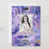 Paarse Gold Marble Glam Foto GraduPartij Kaart (Voorkant)