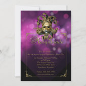Paarse Gold Masquerade Mardi Gras Ball Uitnodiging (Voorkant)