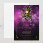 Paarse Gold Masquerade Mardi Gras Ball Uitnodiging (Voorkant / Achterkant)