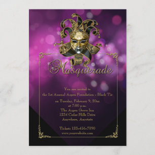 Paarse Gold Masquerade Mardi Gras Ball Uitnodiging
