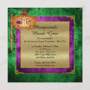 Paarse Gold Masquerade Mardi Gras Ball Uitnodiging
