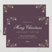 Paarse Gold Merry Happy Nieuwjaarskaarten Feestdagenkaart (Voorkant / Achterkant)