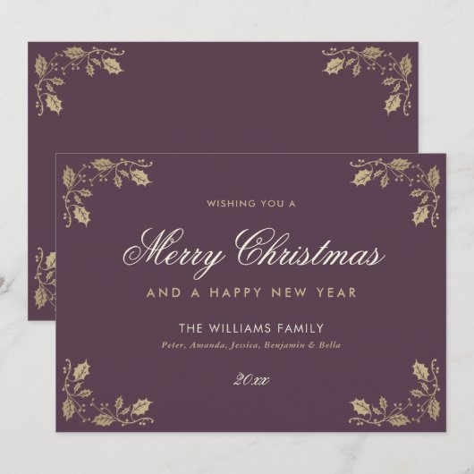 Paarse Gold Merry Happy Nieuwjaarskaarten Feestdagenkaart (Voorkant / Achterkant)