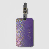 Paarse Gold Modern Chic Trendy Calligrafie Bagagelabel (Voorkant (verticaal))