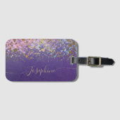 Paarse Gold Modern Chic Trendy Calligrafie Bagagelabel (Voorkant (horizontaal))