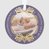 Paarse Gold Mr & Mrs First Kerstfoto Ornament (achterkant)