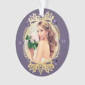 Paarse Gold Mr & Mrs First Kerstfoto Ornament (voorkant)
