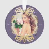  Paarse Gold Mr & Mrs First Kerstfoto Ornament (voorkant)