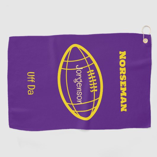 Paarse Gold Norseman Custom Uff Da Golfhanddoek (Horizontaal)