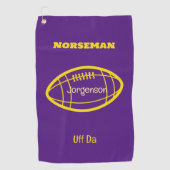 Paarse Gold Norseman Custom Uff Da Golfhanddoek (Voorkant)