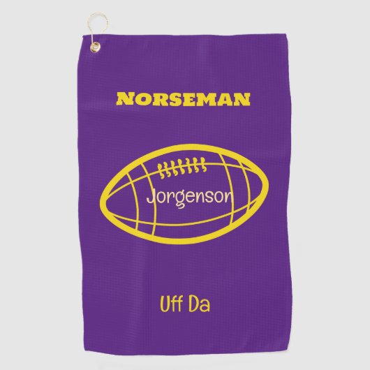 Paarse Gold Norseman Custom Uff Da Golfhanddoek (Voorkant)