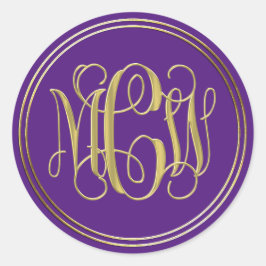 Paarse Gold Preppy Vine Script Monogram DIY BG Ronde Sticker