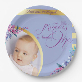 Paarse Gold Princess Foto Birthday Papieren Bordje