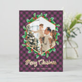 Paarse Gold Pset Snow Waterverf Kerstmis Feestdagenkaart (Staand voorkant)