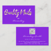 Paarse Gold Quality Nails Script QR Code Logo Visitekaartje (Voorkant / Achterkant)