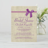 Paarse Gold Rustic Burlap Bridal Shower Kaart (Staand voorkant)