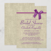 Paarse Gold Rustic Burlap Bridal Shower Kaart (Voorkant / Achterkant)