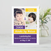 Paarse Gold School Colors Dan en nu Afstuderen Kaart (Staand voorkant)