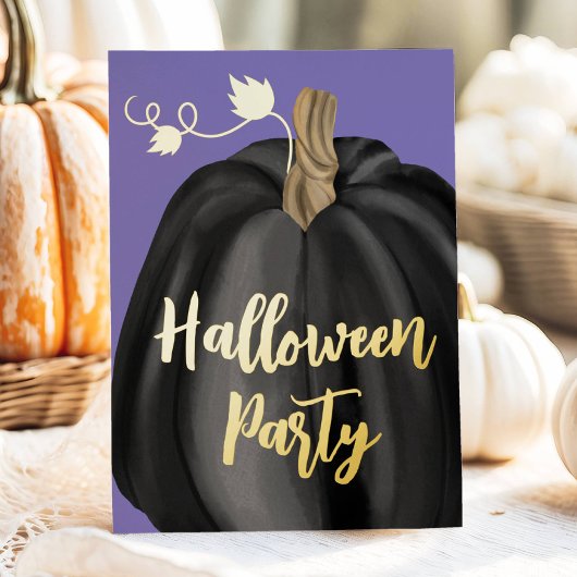 Paarse Gold Script Pumpkin Halloween Party Folie Uitnodiging