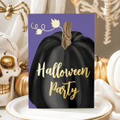 Paarse Gold Script Pumpkin Halloween Party Folie Uitnodiging