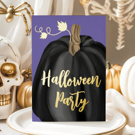 Paarse Gold Script Pumpkin Halloween Party Folie Uitnodiging