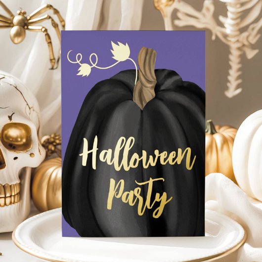 Paarse Gold Script Pumpkin Halloween Party Folie Uitnodiging