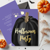 Paarse Gold Script Pumpkin Halloween Party Folie Uitnodiging
