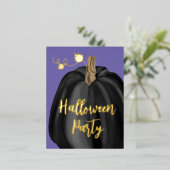 Paarse Gold Script Pumpkin Halloween Party Folie Uitnodiging Briefkaart (Staand Voorkant)
