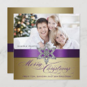 Paarse Gold Silver Merry-kerstgroet Feestdagenkaart (Voorkant / Achterkant)
