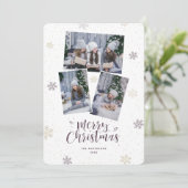 Paarse Gold Snowflake Foto Merry-kerstkaarten Feestdagenkaart (Staand voorkant)