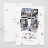 Paarse Gold Snowflake Foto Merry-kerstkaarten Feestdagenkaart (Voorkant / Achterkant)