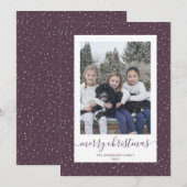 Paarse Gold Snowy Photo Merry Kerstmis Kaarten (Voorkant / Achterkant)