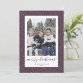 Paarse Gold Snowy Photo Merry Kerstmis Kaarten (Staand voorkant)