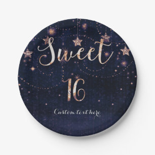 Paarse & Gold Starry Sweet 16 Whimsical Party Papieren Bordje