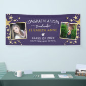 Paarse & Gold Stars Foto Afstuderen Spandoek (Beurs)