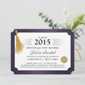 Paarse & Gold Tassel Diploma Afstuderen Uitnodigin Kaart (Staand voorkant)