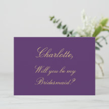 Paarse Golden Beige Bridesmaid Voorstel Kaart