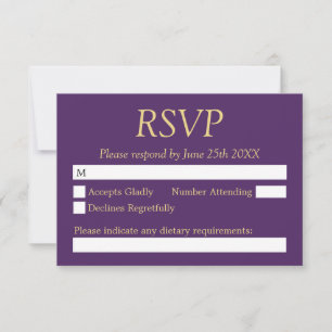Paarse Golden Beige Wedding RSVP-Kaart RSVP Kaartje