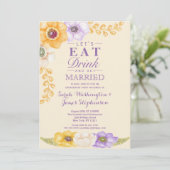 Paarse Golden Floral Waterverf Engagement Party Kaart (Staand voorkant)