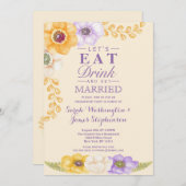 Paarse Golden Floral Waterverf Engagement Party Kaart (Voorkant / Achterkant)