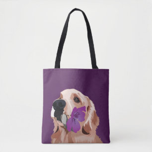 Paarse Golden Retriever met een Vloer Tote Bag
