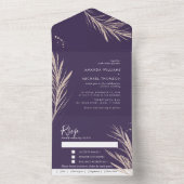 Paarse Golden Twigs Elegant Weddenschap in één Al All In One Uitnodiging (Binnen)