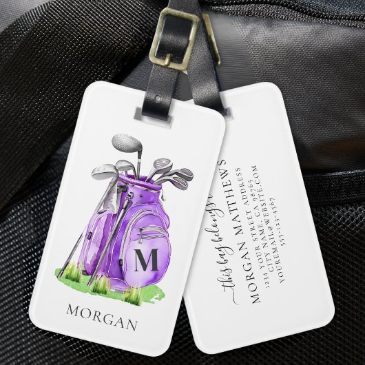 Paarse Golf Monogram Bagagelabel