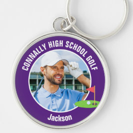 Paarse Golfer Foto Hoge School Golfteam Sleutelhanger