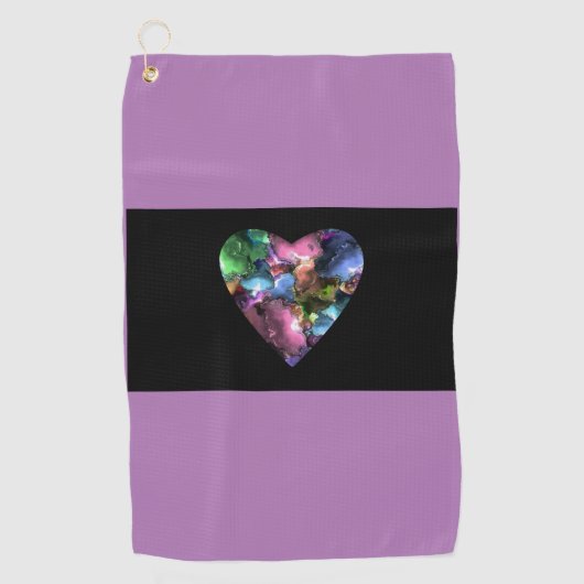 Paarse Golfhanddoek met kleurrijk hart (Voorkant)