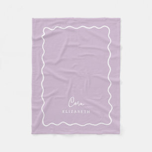 Paarse Golflijn Rand Monogram Babydeken Fleece Deken