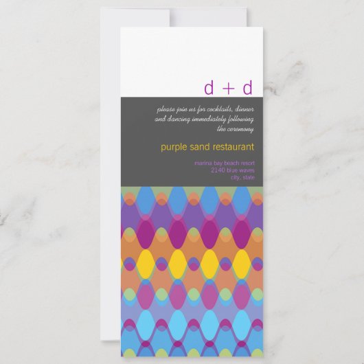 Paarse golven Geometric Mod Pattern Modern Weddens Kaart (Achterkant)