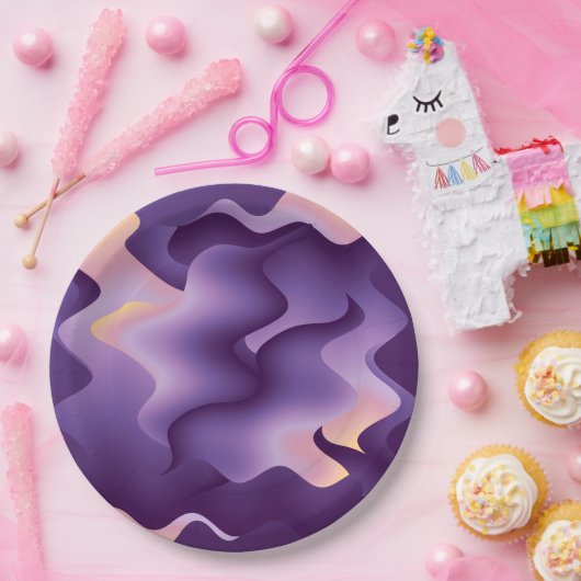 Paarse golven papieren bordje (Feest)