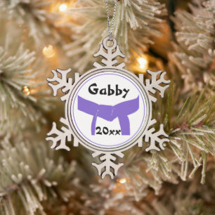 Paarse gordel voor krijgskunst tin sneeuwvlok ornament